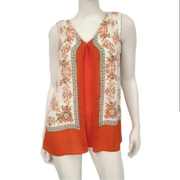 Violet & Claire Orange Floral Printed Boho Sleeveless V-neck Tank- Size Medium - Picture 6 of 6